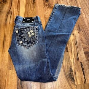 Miss Me Women’s Bootcut Jeans Size 26 Floral Embroidered Sequined Pockets